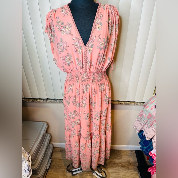 Max Studio Dresses & Skirts - Max Studio Floral Pink Ruffled Tiered Maxi Dress Size XL